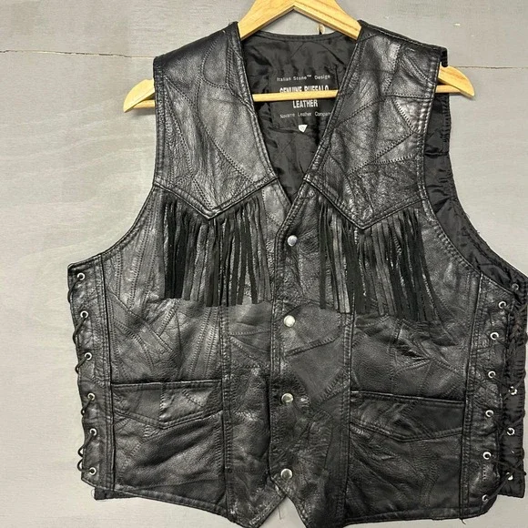 Navarre Leather Company Genuine Buffalo Leather Vest Motorcycle Biker Fringe XL - Picture 2 of 4